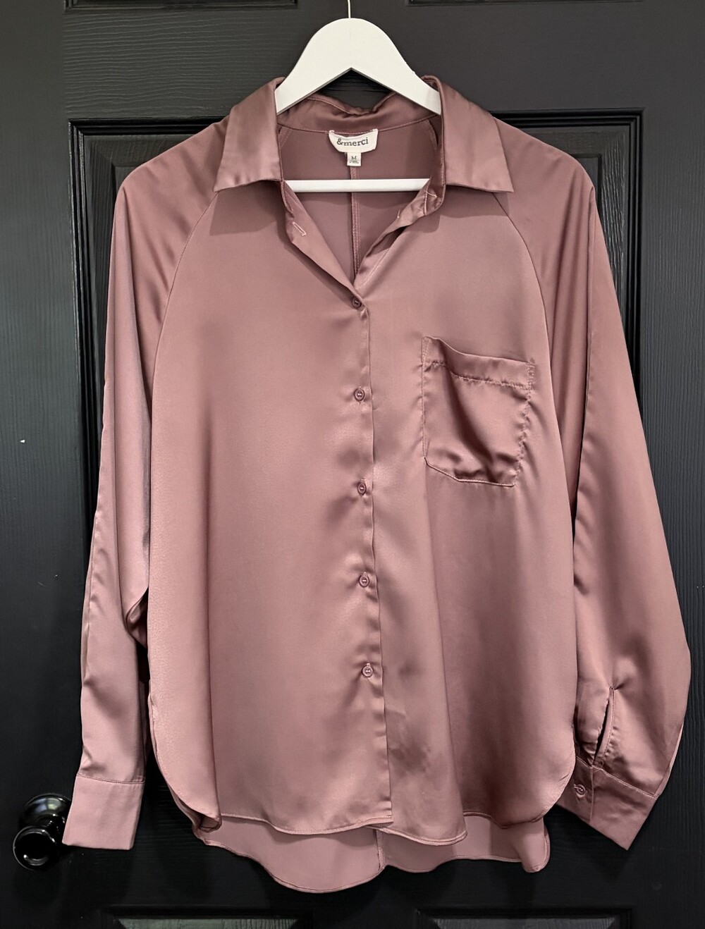 ​&Merci Mauve Satin Button Down Blouse Long Sleeve Top Medium